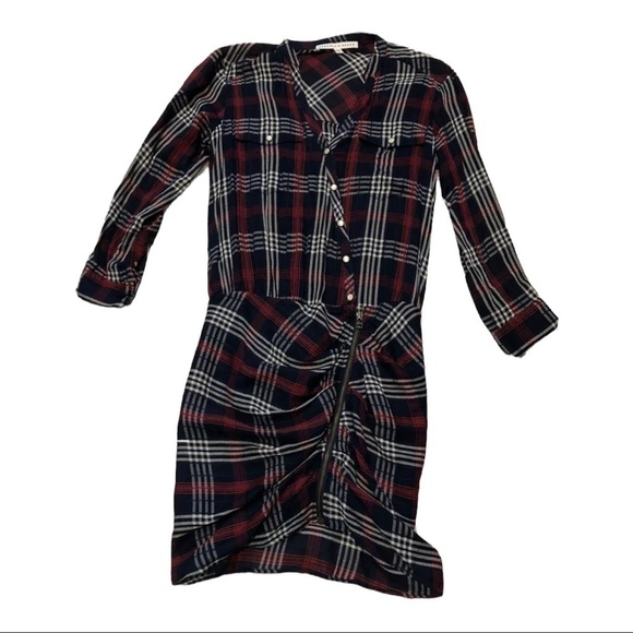 VERONICA BEARD Red Blue Plaid Emory Ruched Zipper Mini Dress Size 2 - Picture 10 of 12